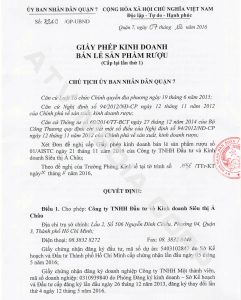 giấy phép kinh doanh rượu