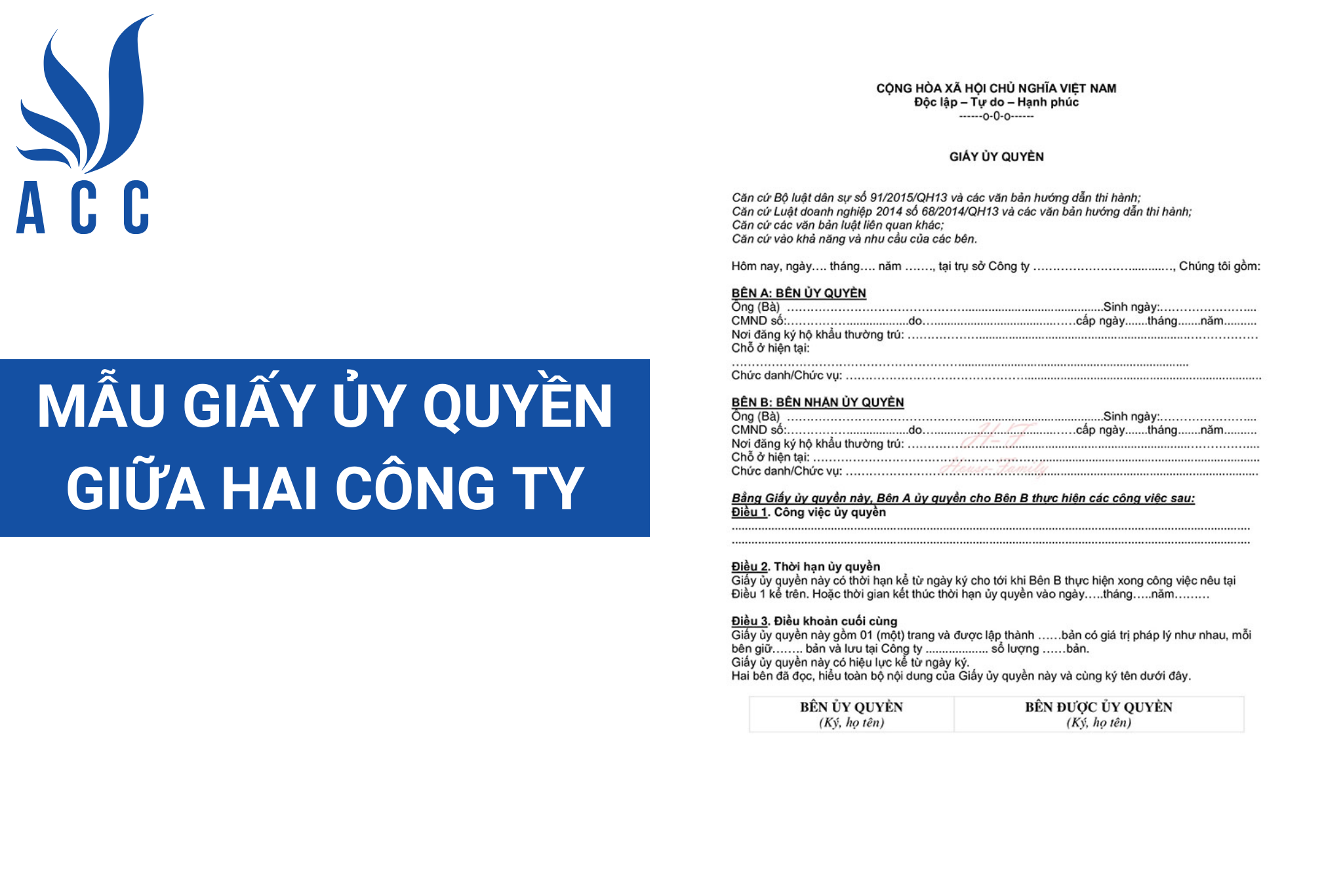 Mẫu giấy ủy quyền giữa hai công ty